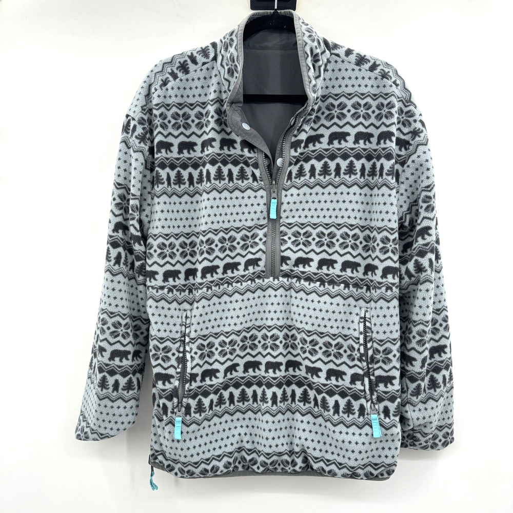 Chubbies Reversible The Bear Hug Pullover Mens S Gray Fleece Nylon Outdoor